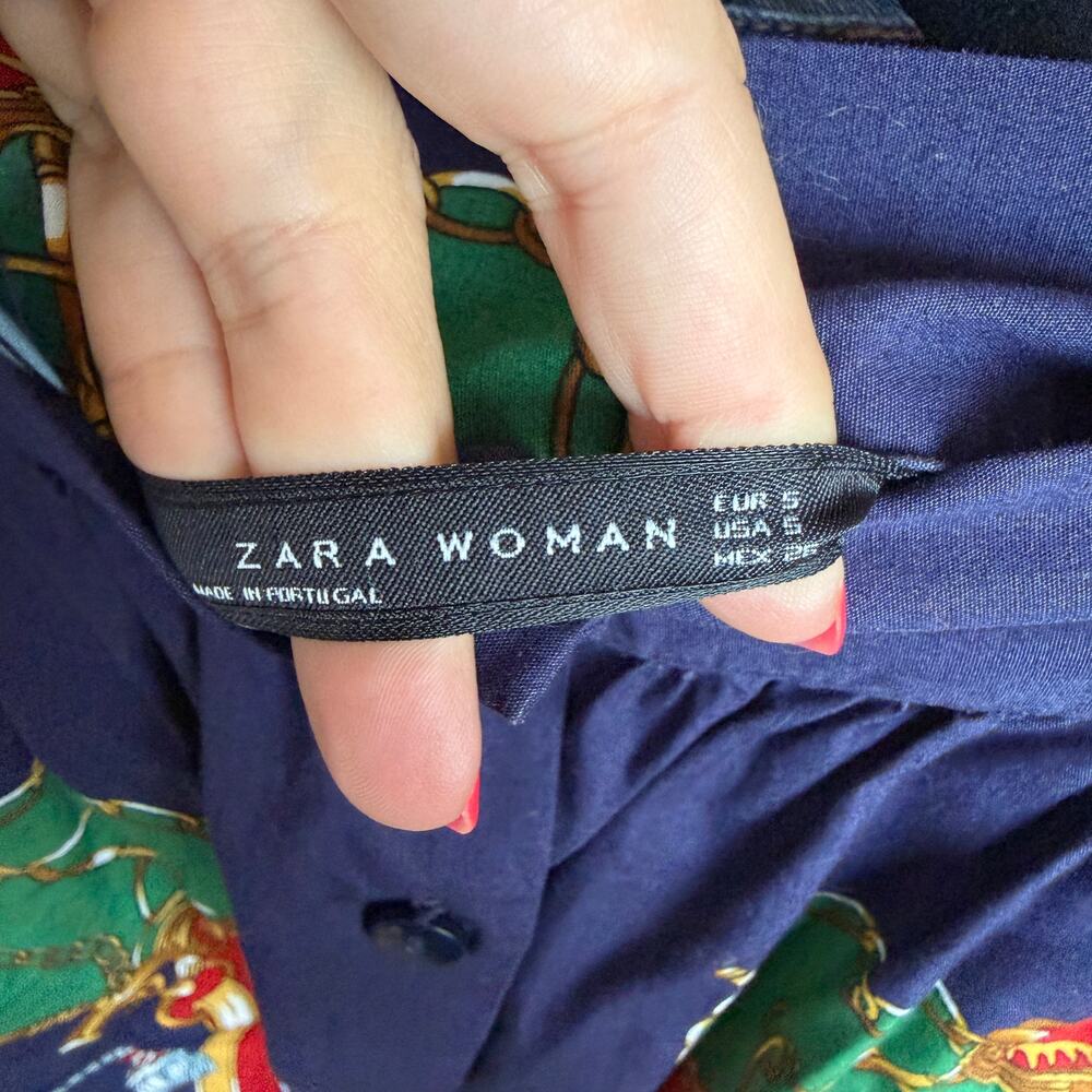 Zara Navy Nautical Cotton Button Front Midi Skirt Size S - Picture 4 of 5